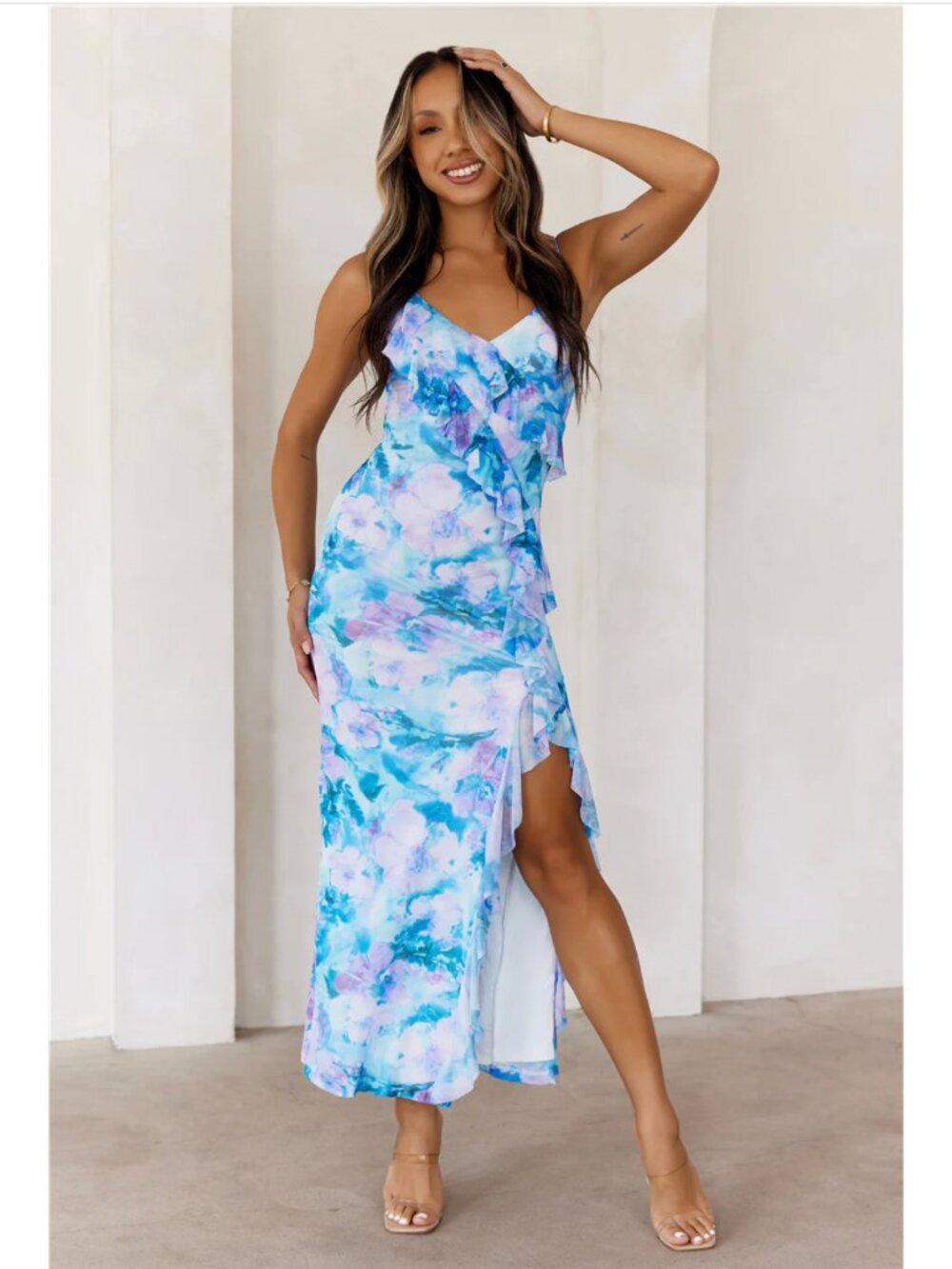 Hello Molly Ethereal Grace Mesh Maxi Dress Blue